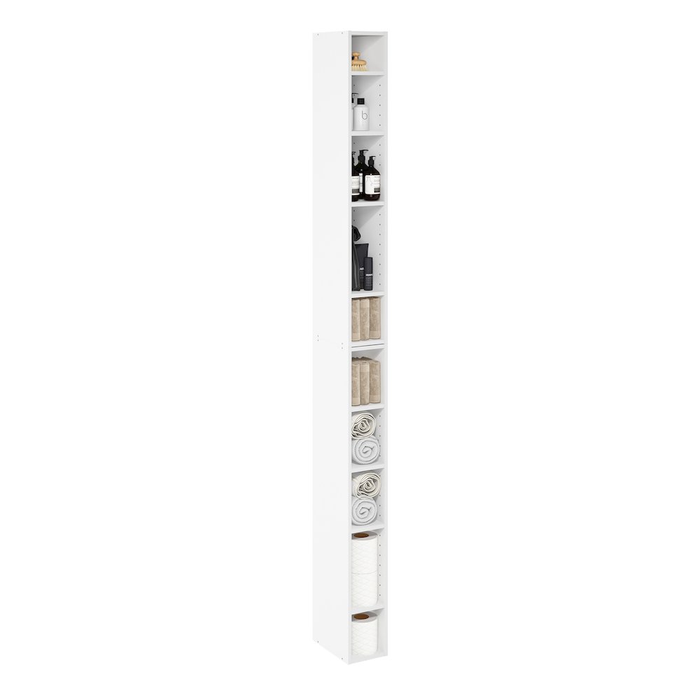 Fulda 10-Tier Space Saving Storage Shelf Bookcase, 6-Inch Width, White. Picture 6