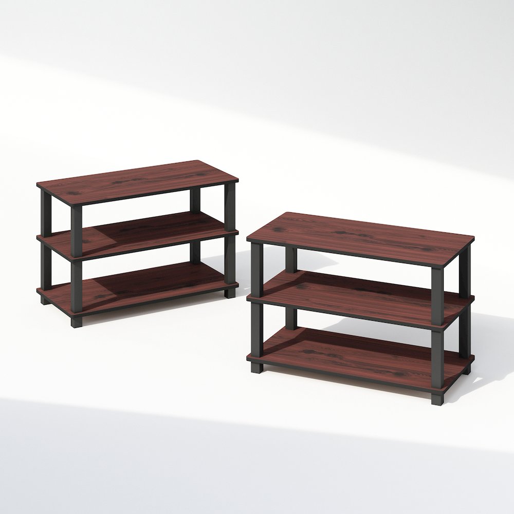 3-Tier Storage Shelf, Set of 2 Stackable Shelf, Corner Shelf, Cherry Oak. Picture 3