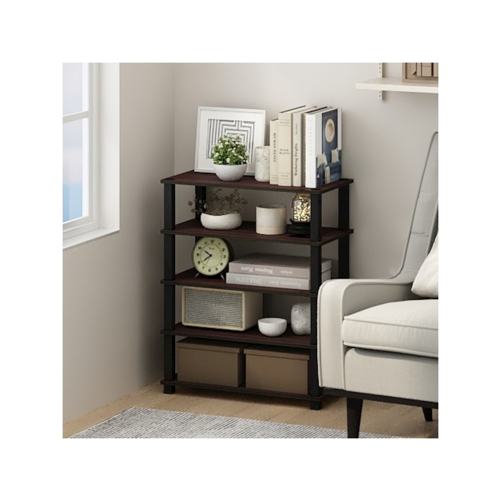 3-Tier Storage Shelf, Set of 2 Stackable Shelf, Corner Shelf, Cherry Oak. Picture 4
