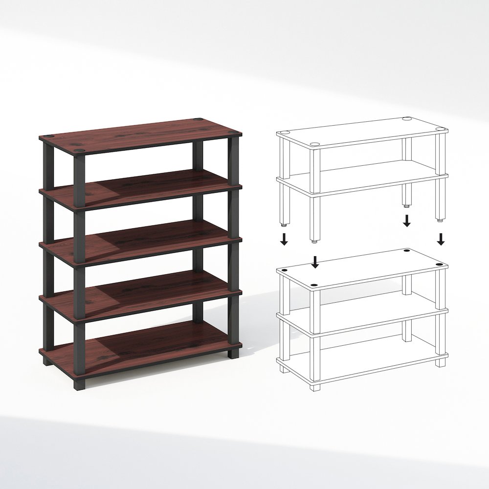 3-Tier Storage Shelf, Set of 2 Stackable Shelf, Corner Shelf, Cherry Oak. Picture 5