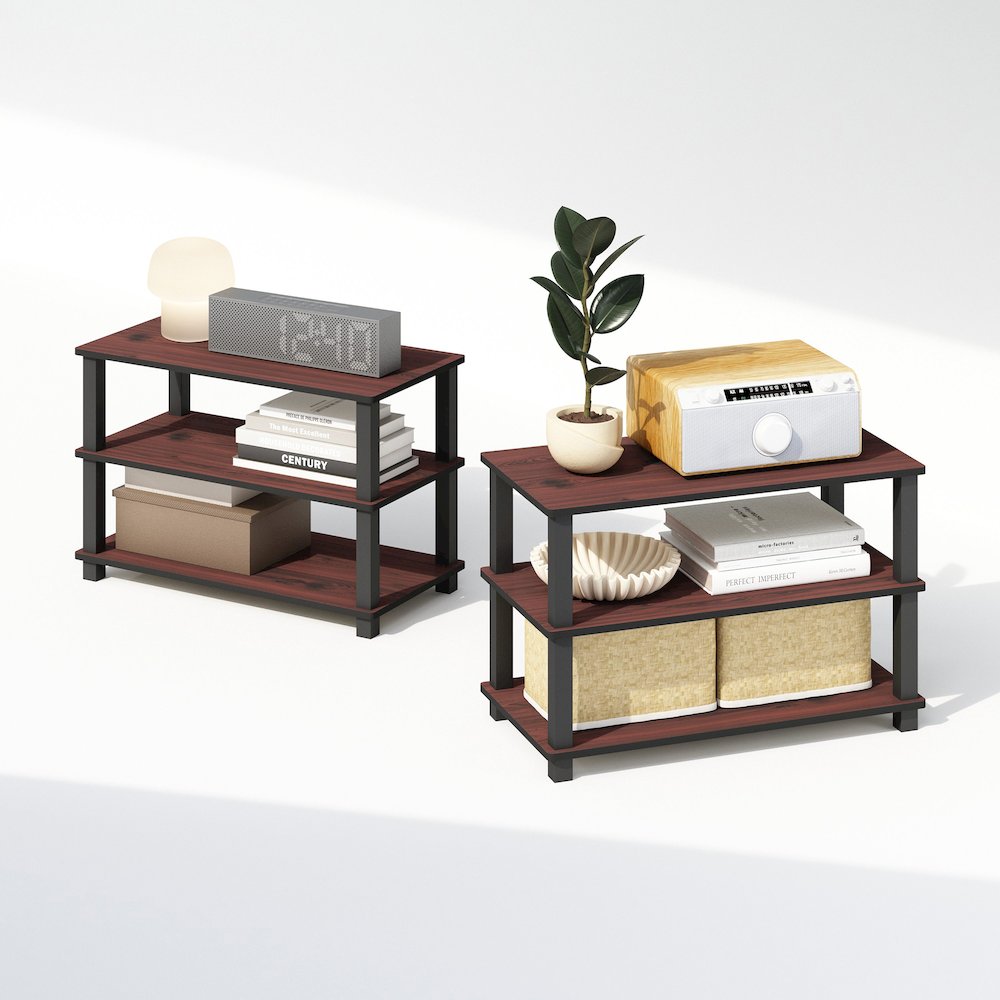 3-Tier Storage Shelf, Set of 2 Stackable Shelf, Corner Shelf, Cherry Oak. Picture 2