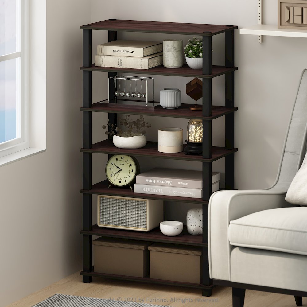 Turn-S-Tube 4-Tier Multipurpose Standing Shelves, Dark Cherry/Black, Set of 2. Picture 6
