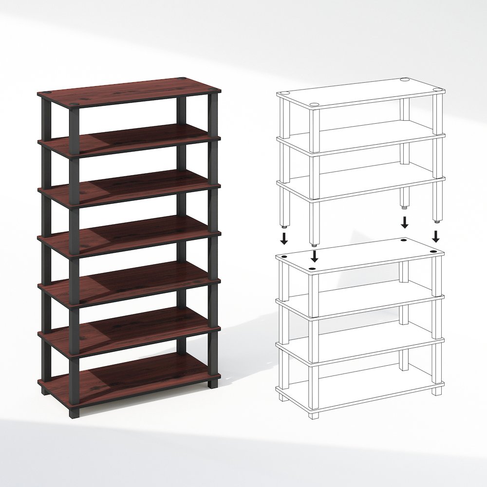 Turn-S-Tube 4-Tier Multipurpose Standing Shelves, Dark Cherry/Black, Set of 2. Picture 3