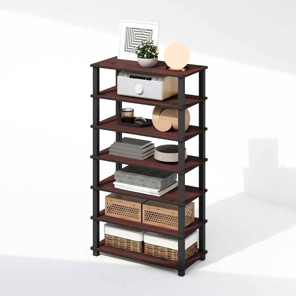 Turn-S-Tube 4-Tier Multipurpose Standing Shelves, Dark Cherry/Black, Set of 2. Picture 4