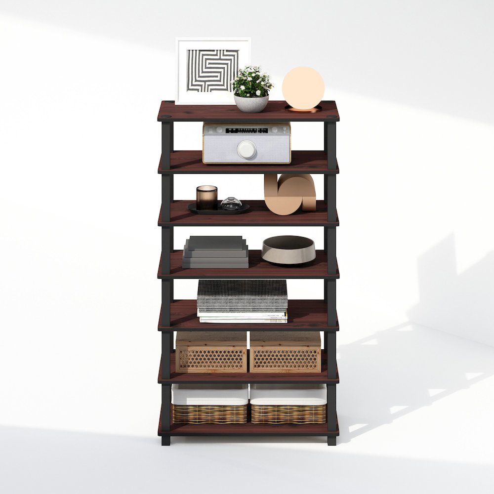 Turn-S-Tube 4-Tier Multipurpose Standing Shelves, Dark Cherry/Black, Set of 2. Picture 5