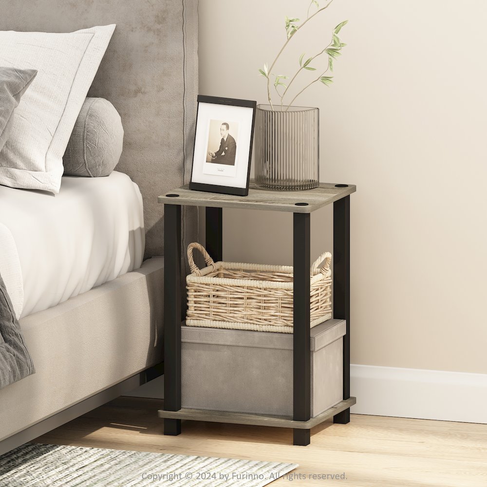 Simplistic Compact Bedside Table, Nightstand, French Oak/Black. Picture 6