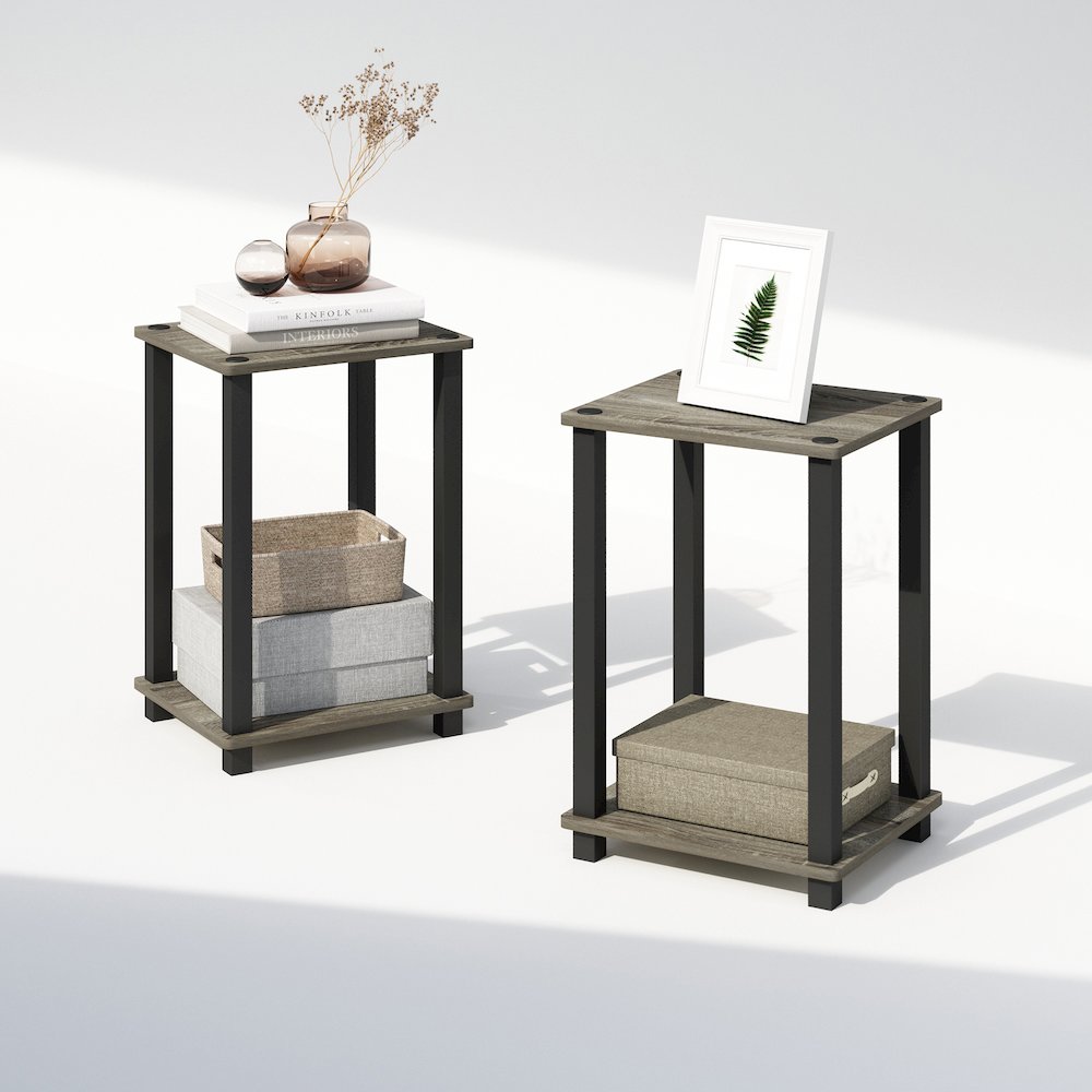 Simplistic Compact Bedside Table, Nightstand, French Oak/Black, Set of 2. Picture 4