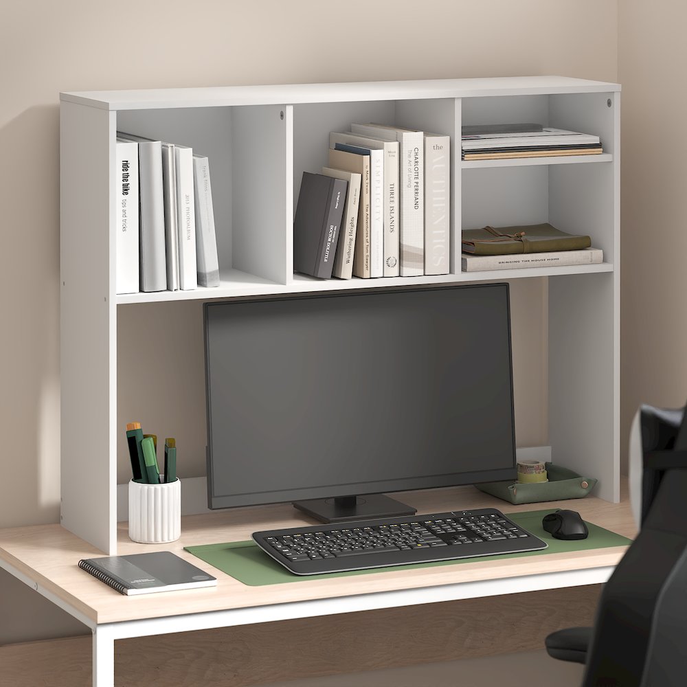 Classic Desktop Bookshelf Storage Hutch, Desk Organizer with 4 Shelves, White. Picture 2