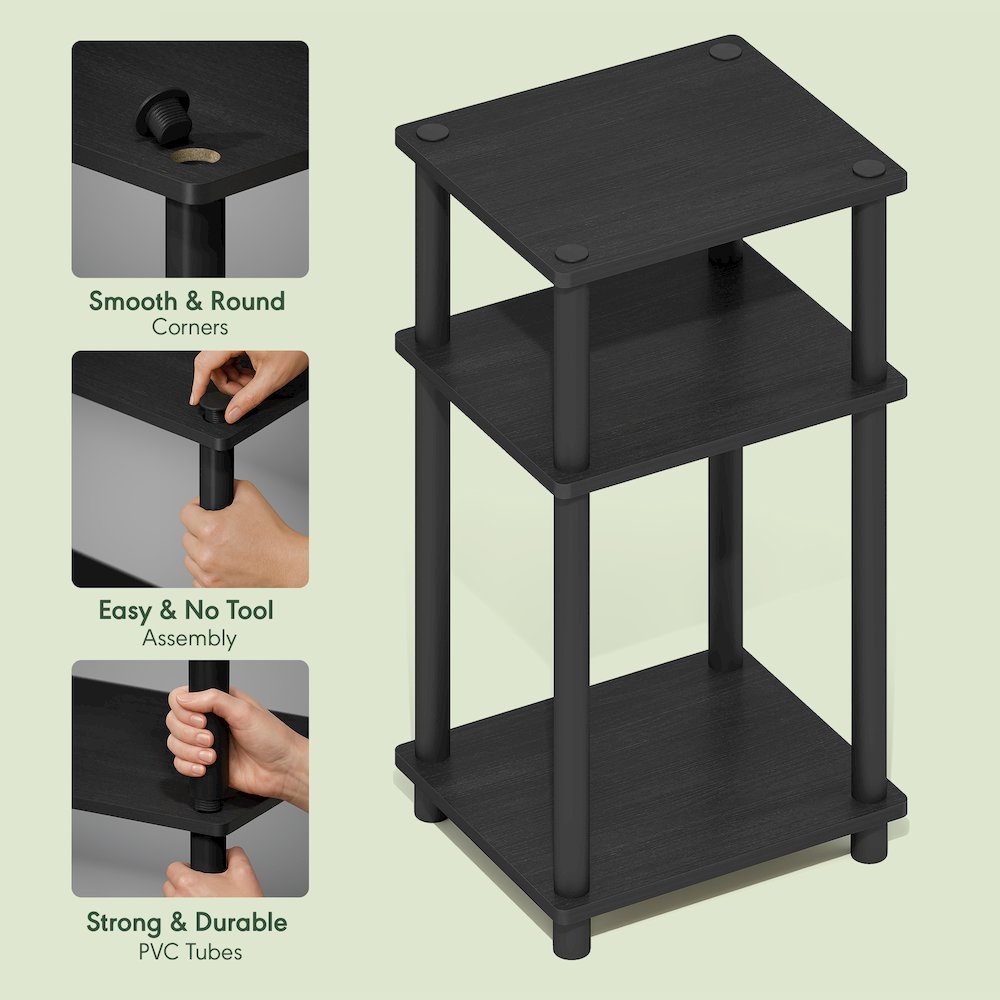 Side Table, 3-Tier End Table, Night Stand, Bedside Table, Dark Americano. Picture 7