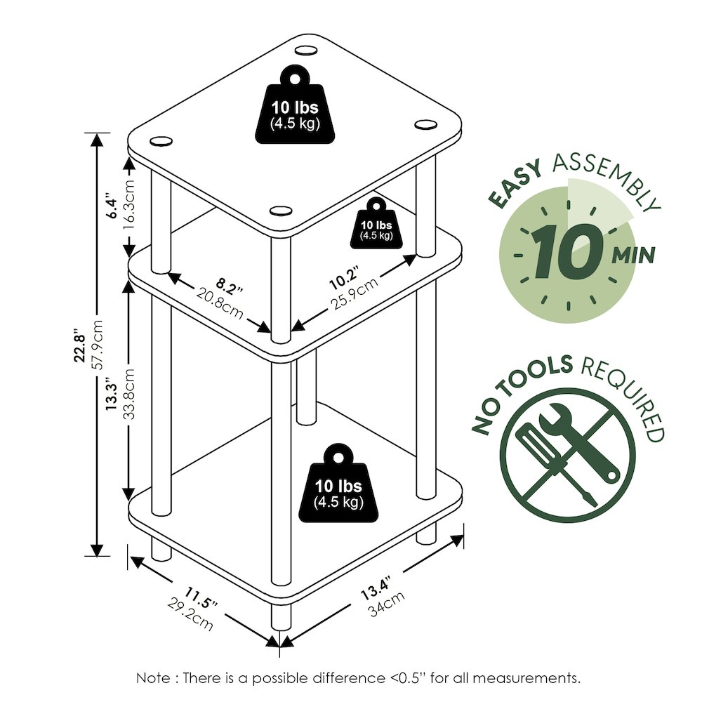 Side Table, 3-Tier End Table, Night Stand, Bedside Table, Amber Oak. Picture 8