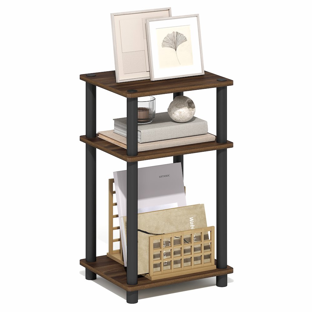 Side Table, 3-Tier End Table, Night Stand, Bedside Table, Brown Walnut. Picture 3