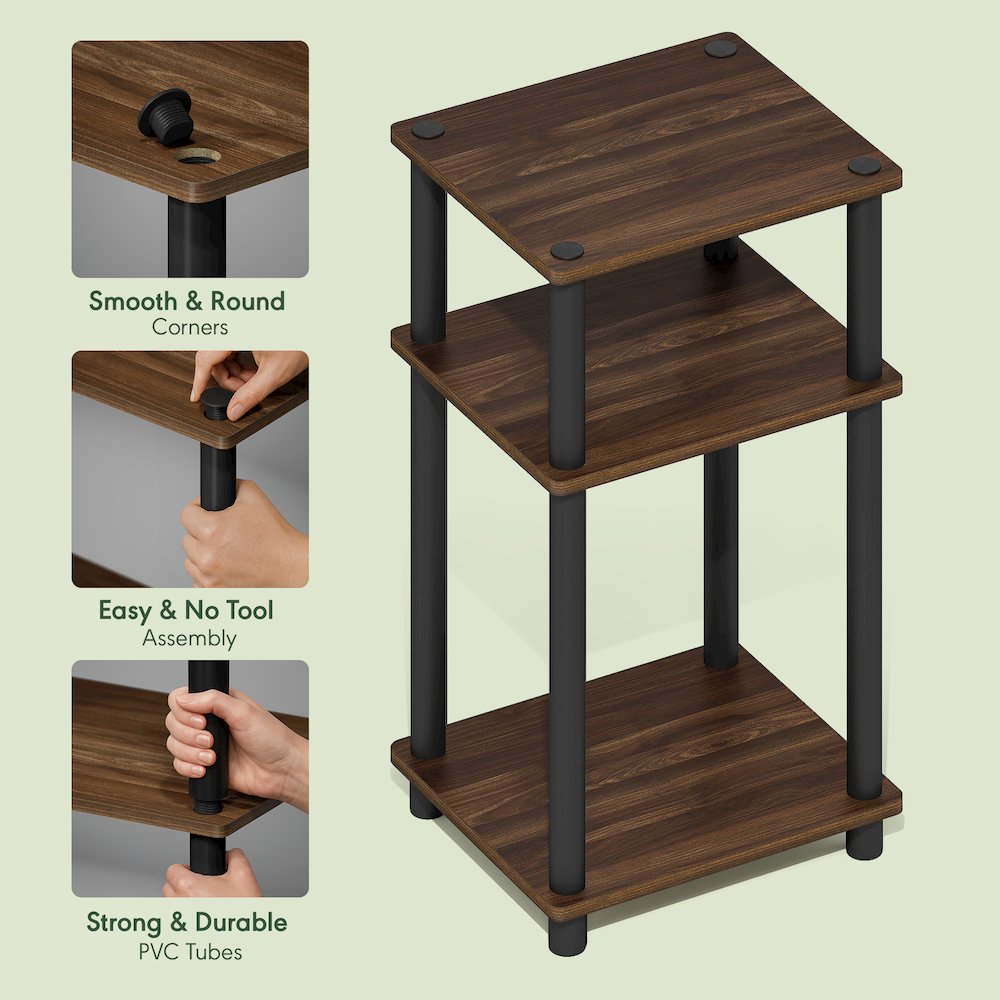 Side Table, 3-Tier End Table, Night Stand, Bedside Table, Brown Walnut. Picture 7