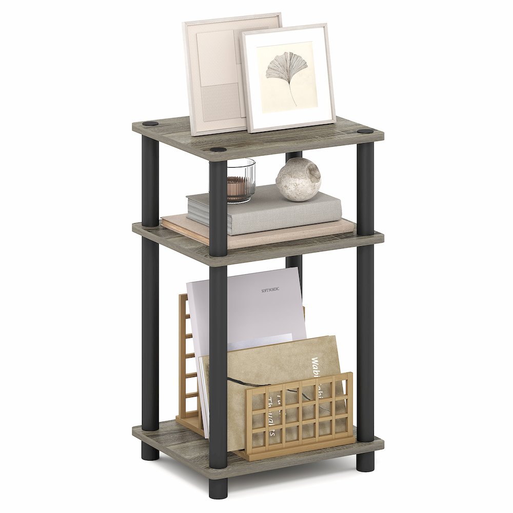 Side Table, 3-Tier End Table, Night Stand, Bedside Table, Grey Oak. Picture 3