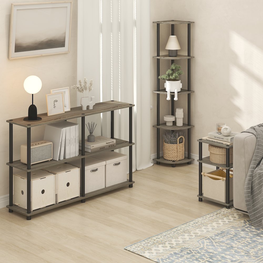 Side Table, 3-Tier End Table, Night Stand, Bedside Table, Grey Oak. Picture 6