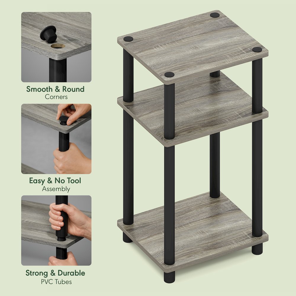 Side Table, 3-Tier End Table, Night Stand, Bedside Table, Grey Oak. Picture 7