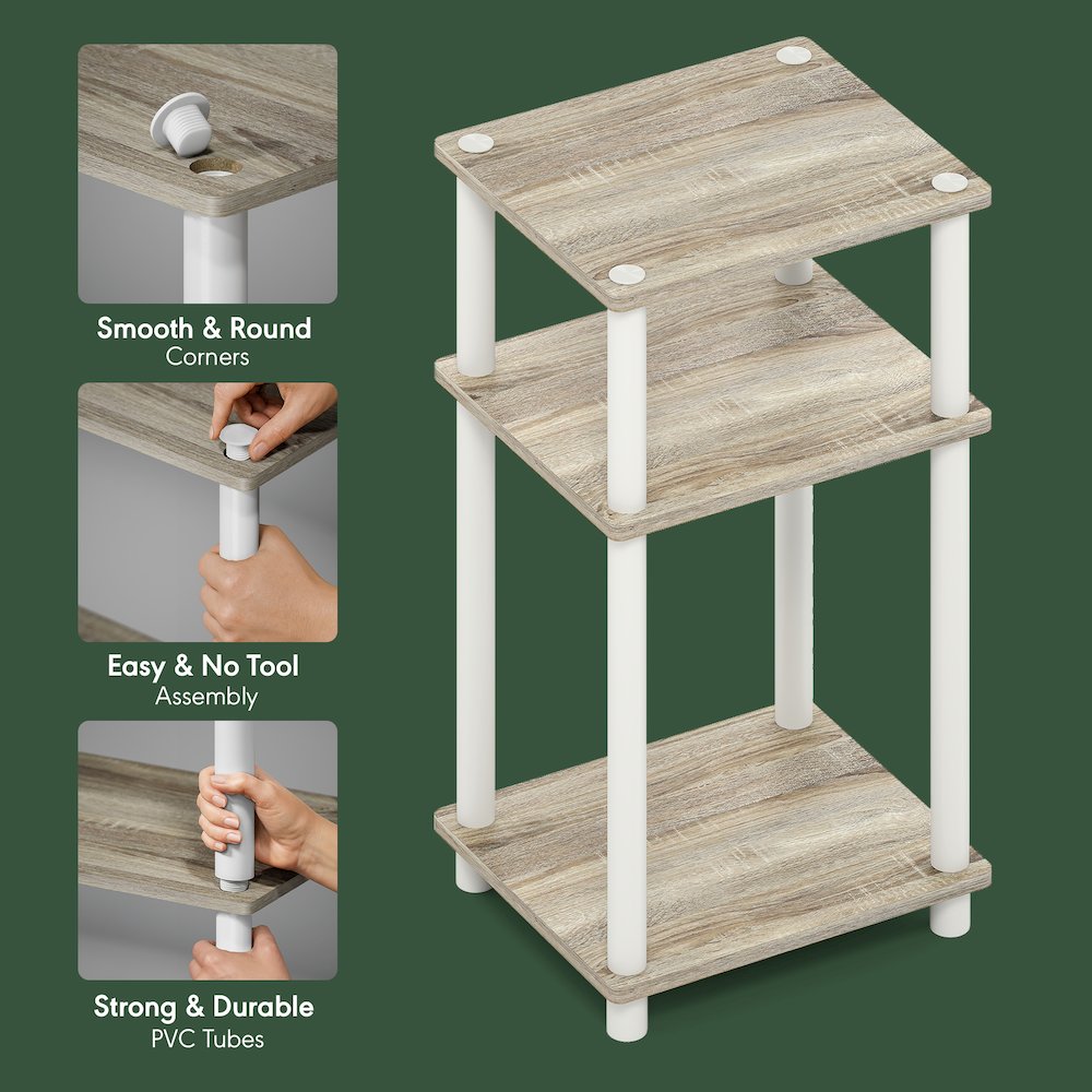 Side Table, 3-Tier End Table, Night Stand, Bedside Table, Light Oak. Picture 7