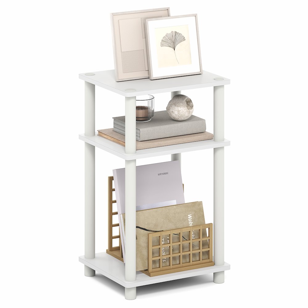 Side Table, 3-Tier End Table, Night Stand, Bedside Table, White/Black Espresso. Picture 1