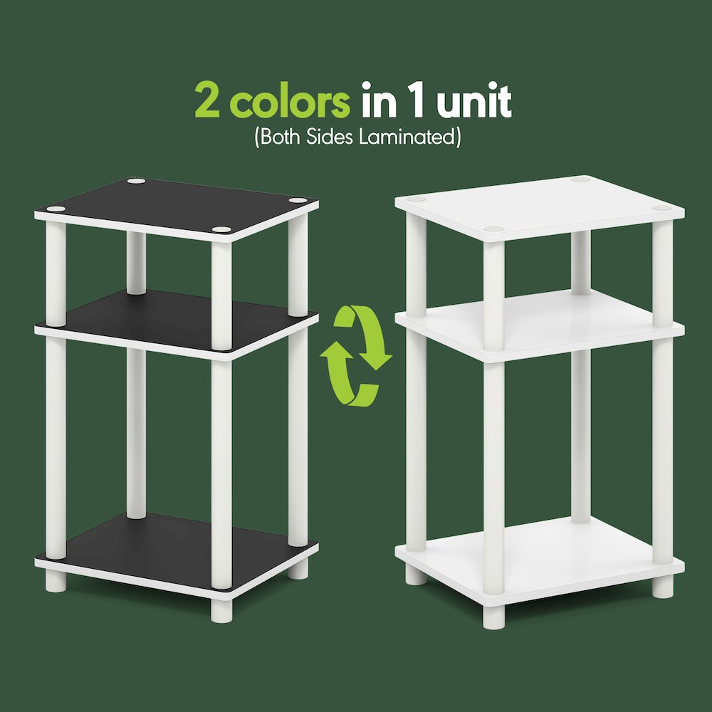 Side Table, 3-Tier End Table, Night Stand, Bedside Table, White/Black Espresso. Picture 6