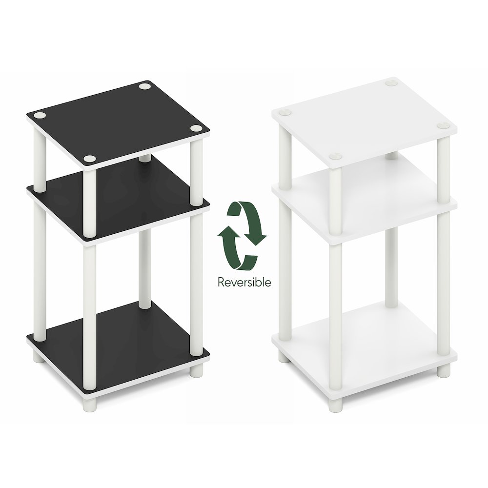 Side Table, 3-Tier End Table, Night Stand, Bedside Table, White/Black Espresso. Picture 3