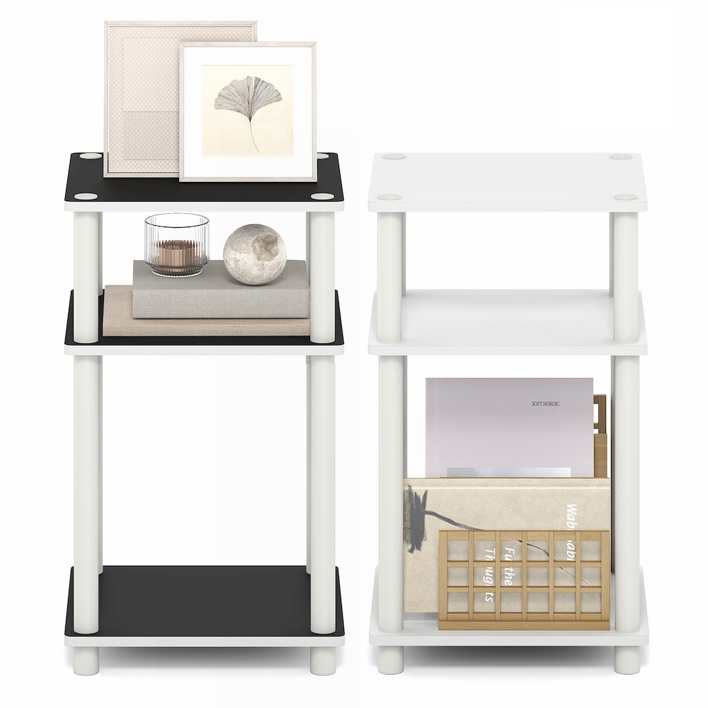 Side Table, 3-Tier End Table, Night Stand, Bedside Table, White/Black Espresso. Picture 4