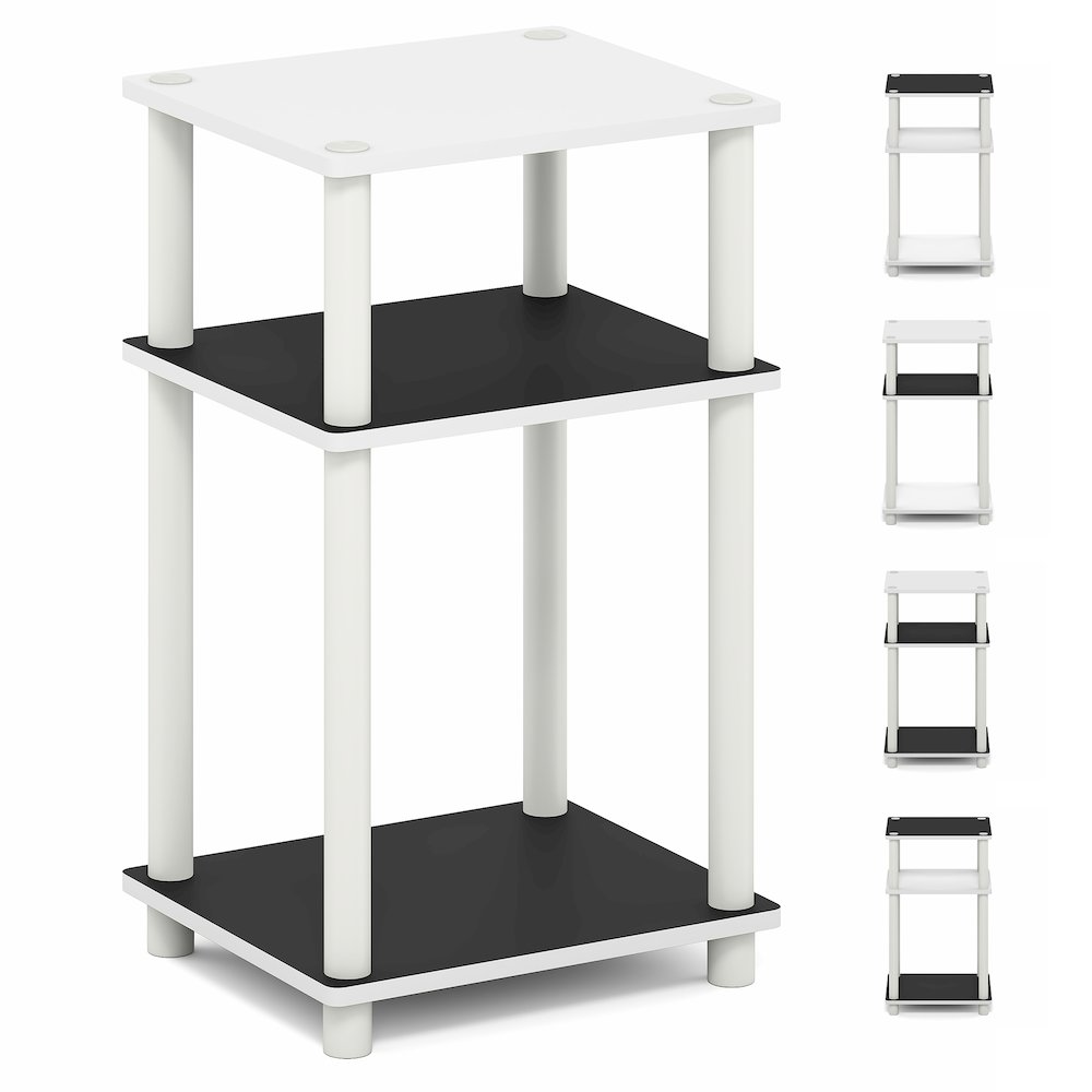 Side Table, 3-Tier End Table, Night Stand, Bedside Table, White/Black Espresso. Picture 2