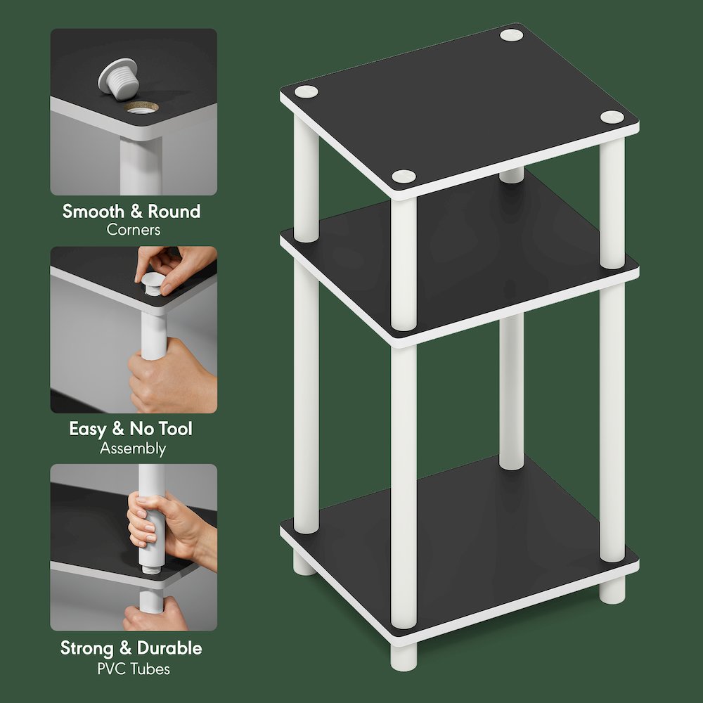 Side Table, 3-Tier End Table, Night Stand, Bedside Table, White/Black Espresso. Picture 8