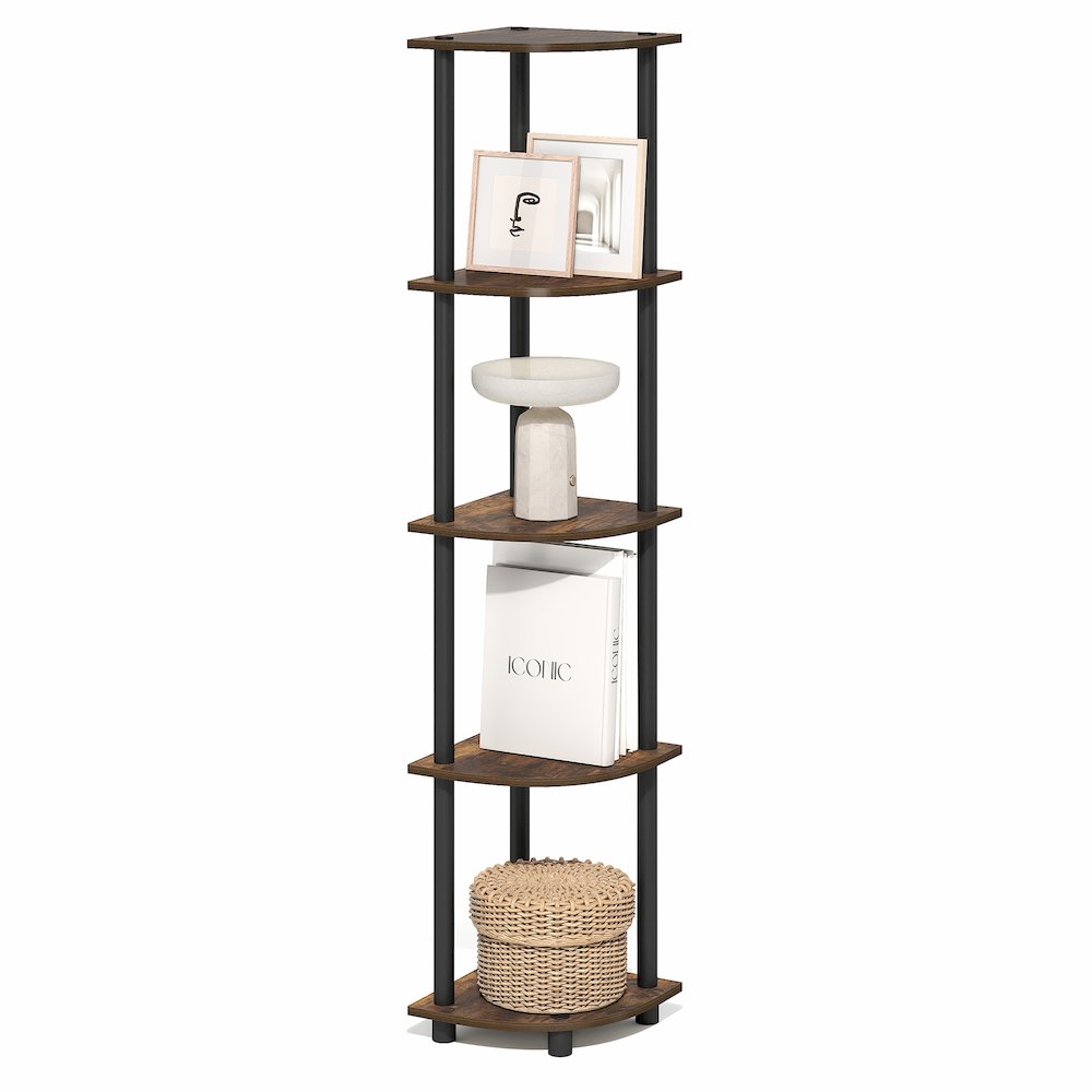 5 Tier Corner Shelf, Corner Bookshelf, Display Shelf Amber Oak. Picture 4