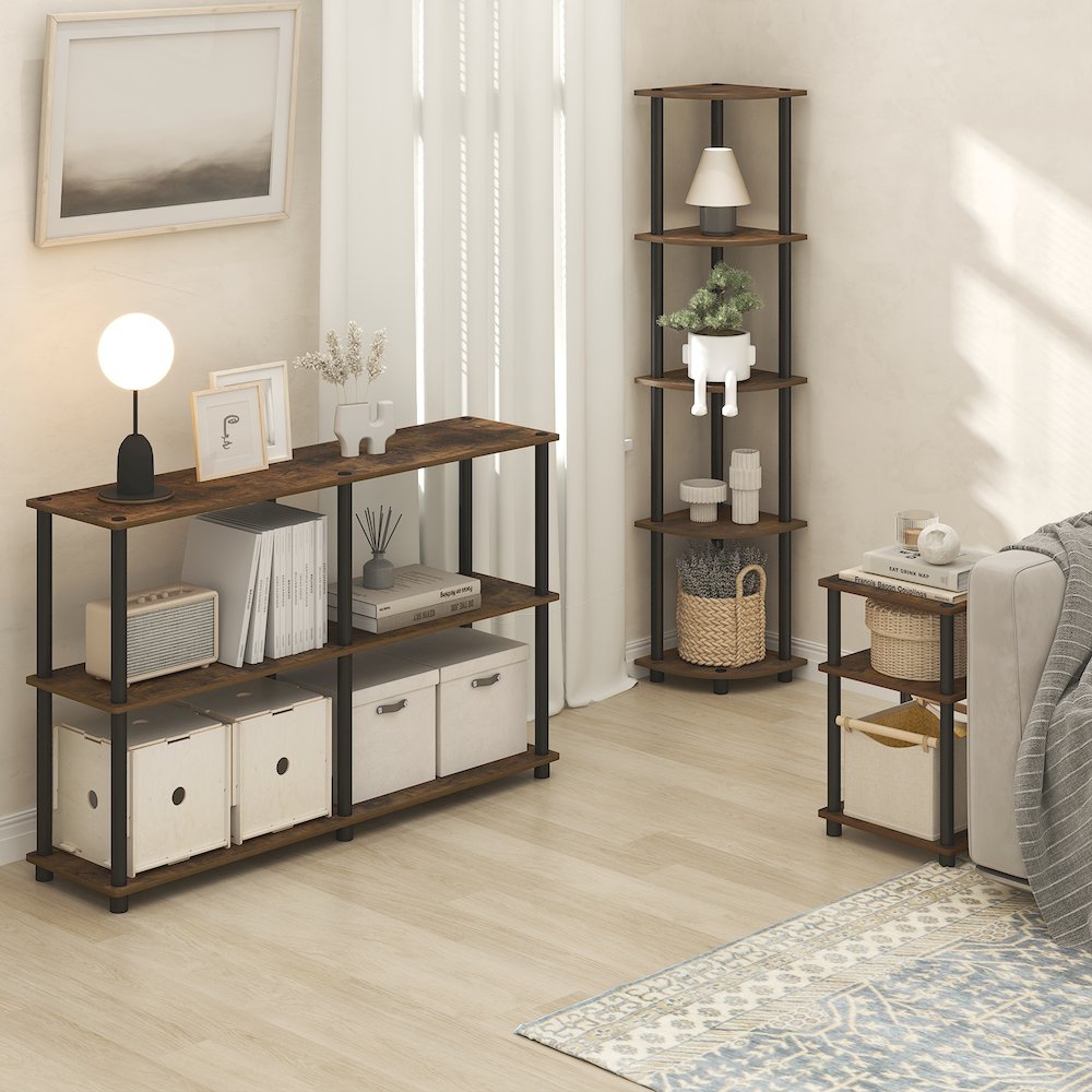 5 Tier Corner Shelf, Corner Bookshelf, Display Shelf Amber Oak. Picture 6