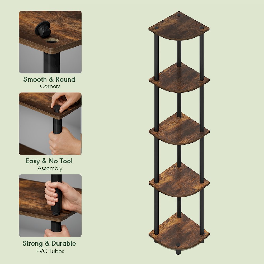5 Tier Corner Shelf, Corner Bookshelf, Display Shelf Amber Oak. Picture 7
