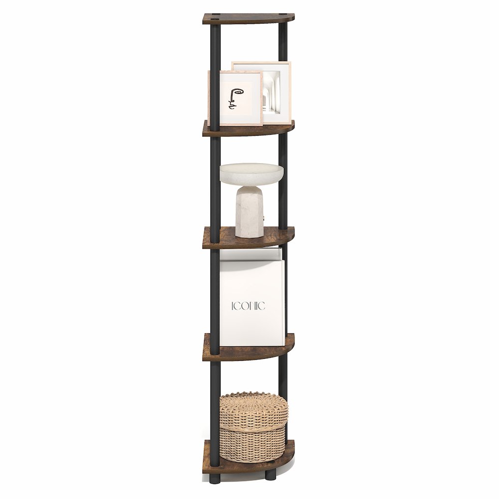 5 Tier Corner Shelf, Corner Bookshelf, Display Shelf Amber Oak. Picture 3