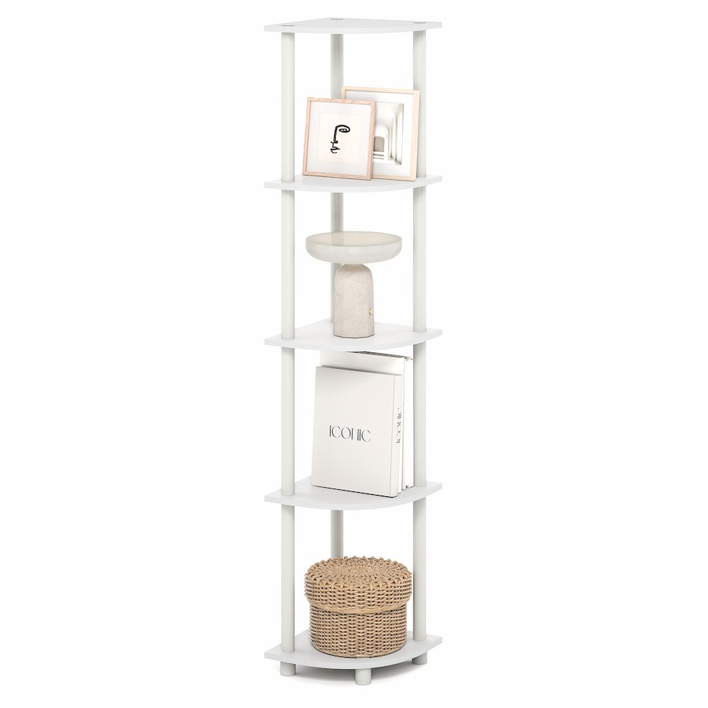 5 Tier Corner Shelf, Corner Bookshelf, Display Shelf Plain White. Picture 4