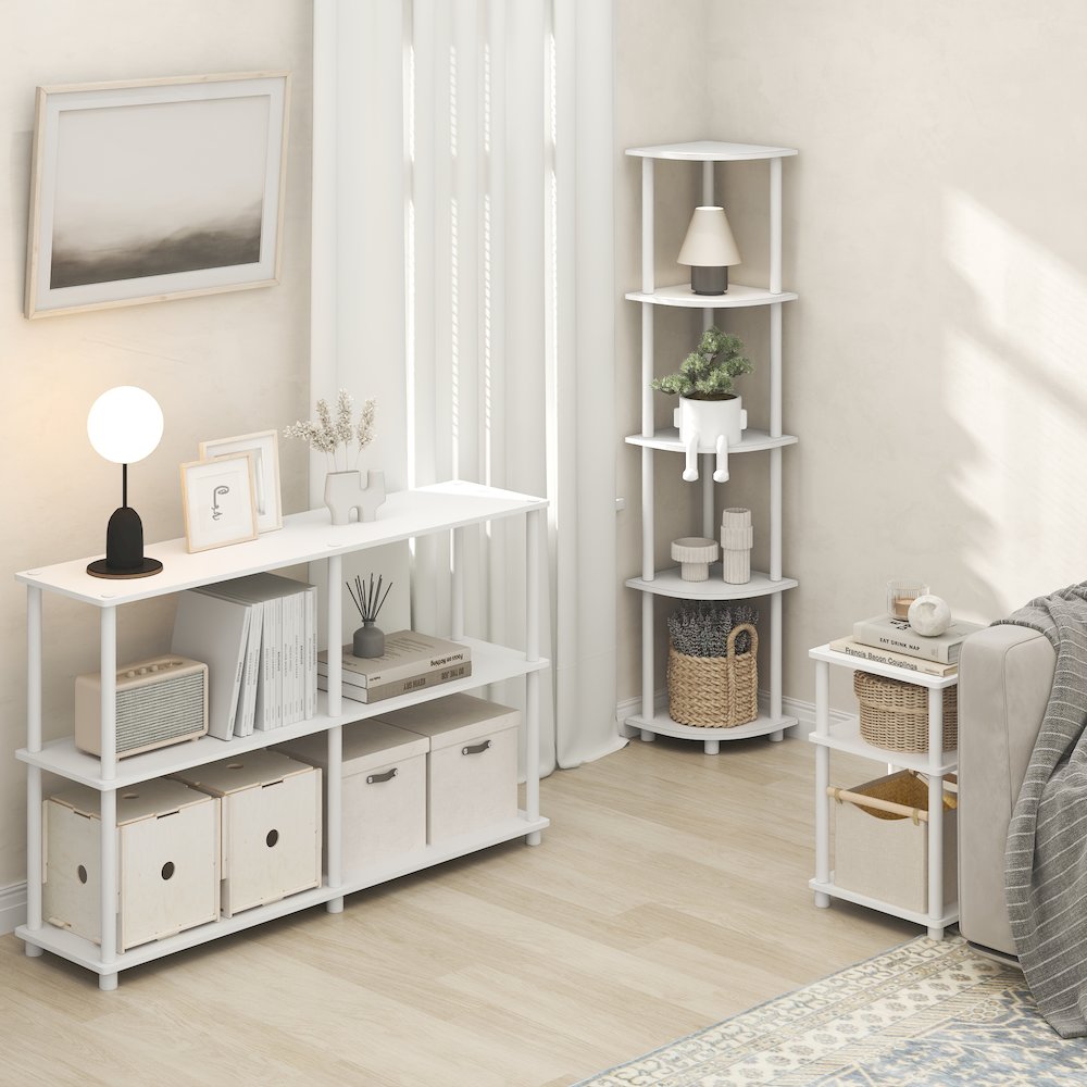5 Tier Corner Shelf, Corner Bookshelf, Display Shelf Plain White. Picture 6
