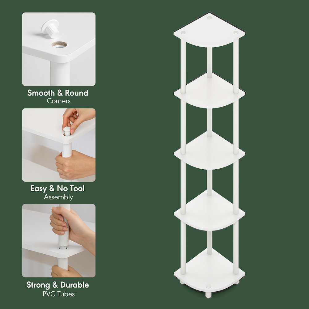 5 Tier Corner Shelf, Corner Bookshelf, Display Shelf Plain White. Picture 7