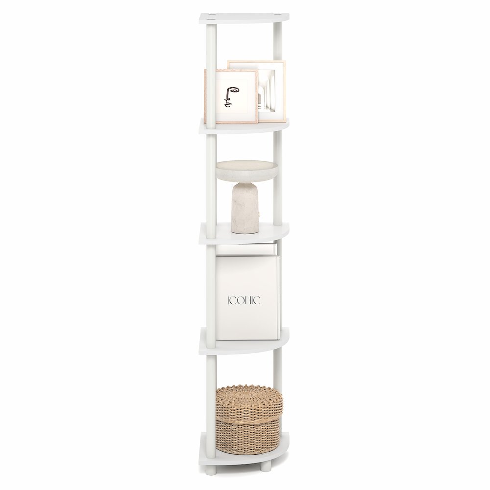 5 Tier Corner Shelf, Corner Bookshelf, Display Shelf Plain White. Picture 3