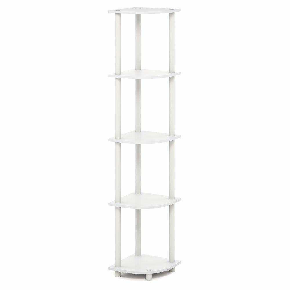 5 Tier Corner Shelf, Corner Bookshelf, Display Shelf Plain White. Picture 1