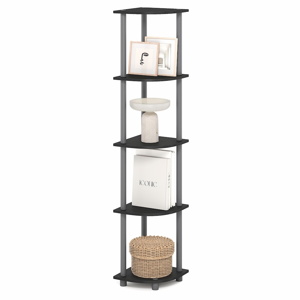 5 Tier Corner Shelf, Corner Bookshelf, Display Shelf Plain Black. Picture 3
