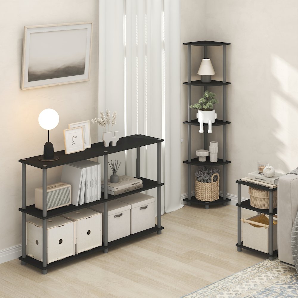 5 Tier Corner Shelf, Corner Bookshelf, Display Shelf Plain Black. Picture 6