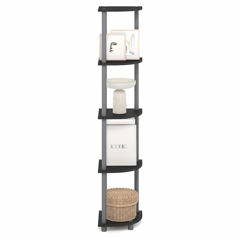 5 Tier Corner Shelf, Corner Bookshelf, Display Shelf Plain Black. Picture 4