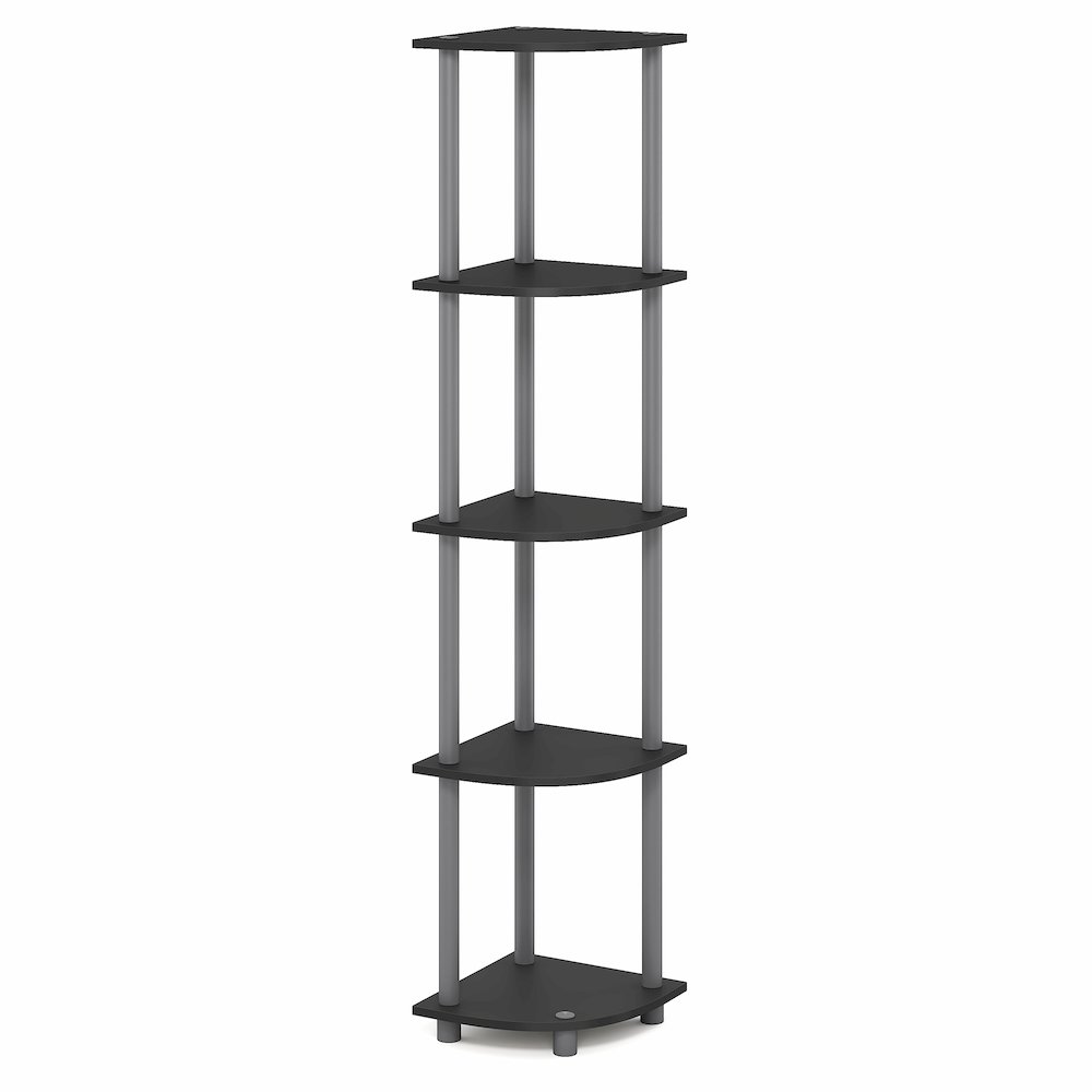 5 Tier Corner Shelf, Corner Bookshelf, Display Shelf Plain Black. Picture 1