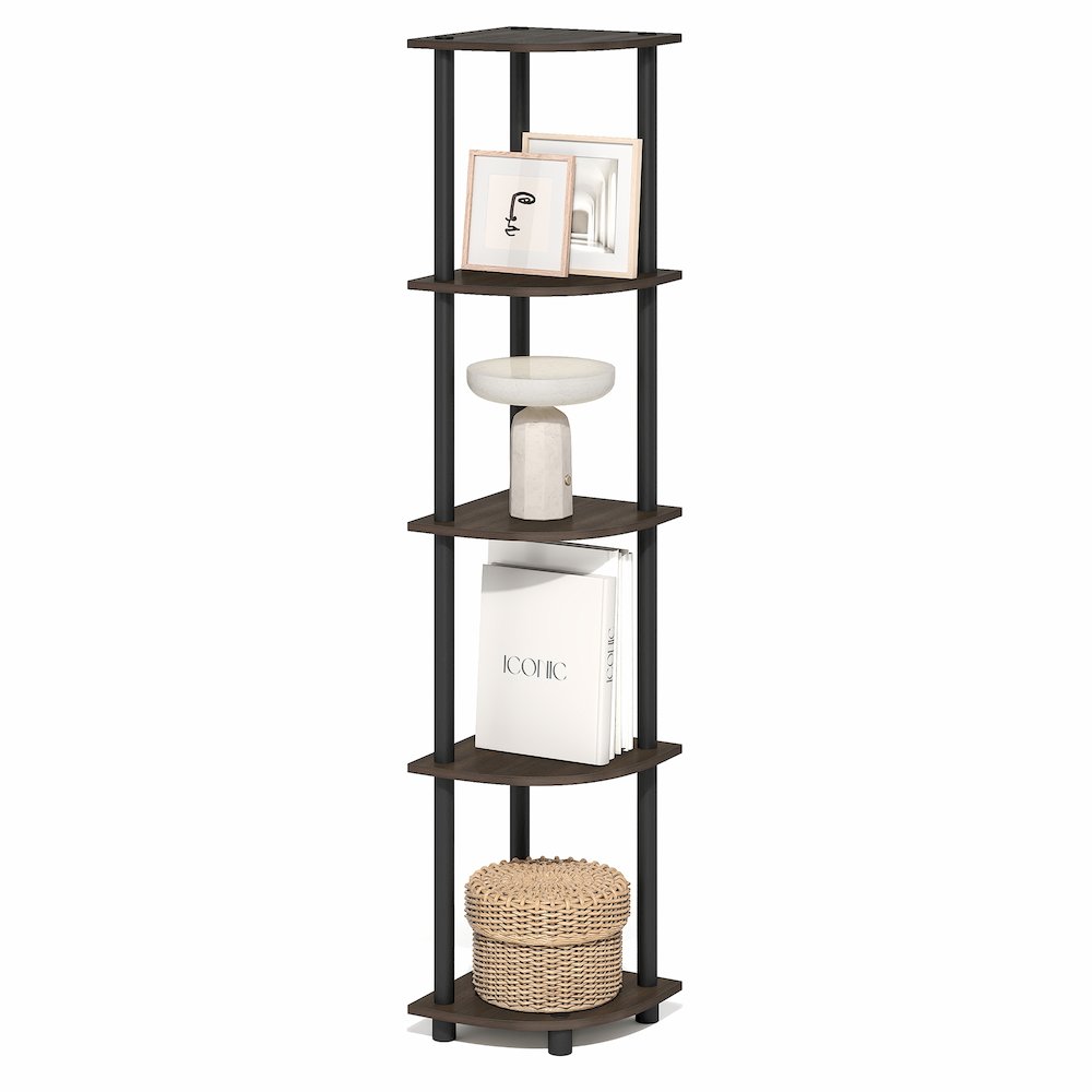5 Tier Corner Shelf, Corner Bookshelf, Display Shelf Brown Grain. Picture 4