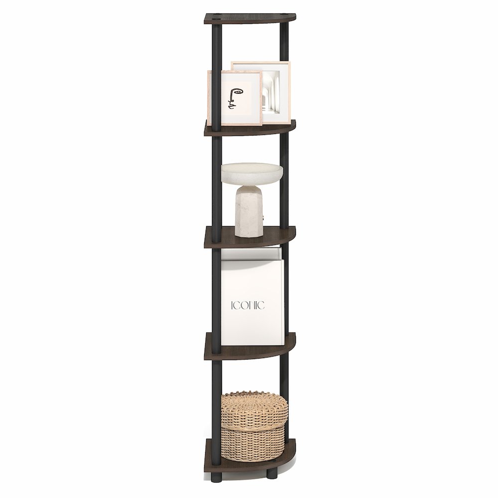 5 Tier Corner Shelf, Corner Bookshelf, Display Shelf Brown Grain. Picture 3