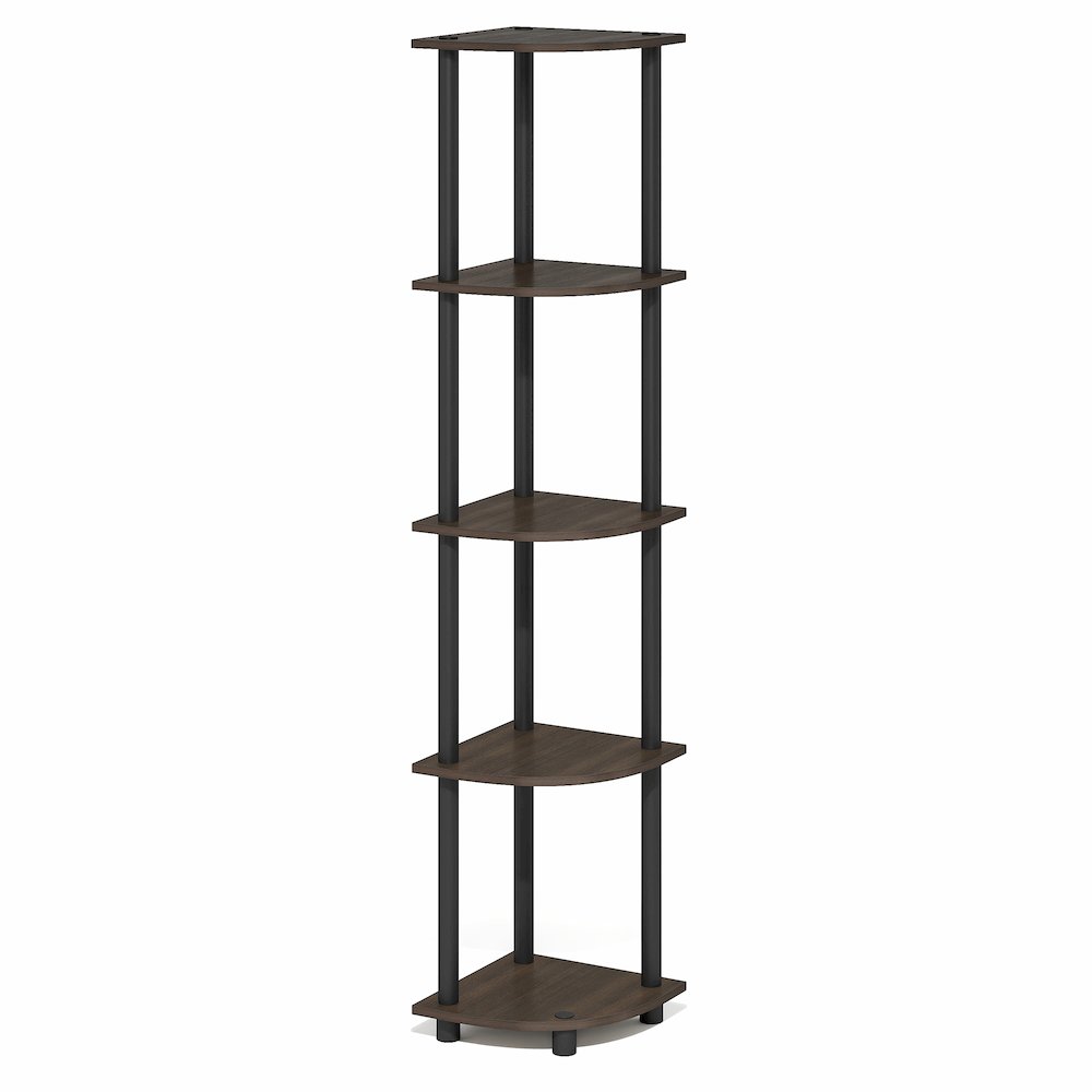 5 Tier Corner Shelf, Corner Bookshelf, Display Shelf Brown Grain. Picture 1