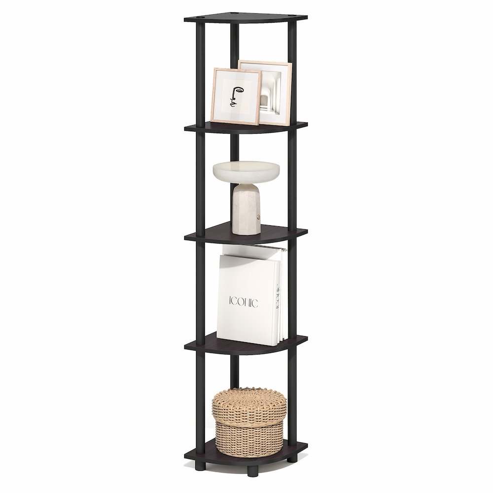 5 Tier Corner Shelf, Corner Bookshelf, Display Shelf Dark Mocha. Picture 4