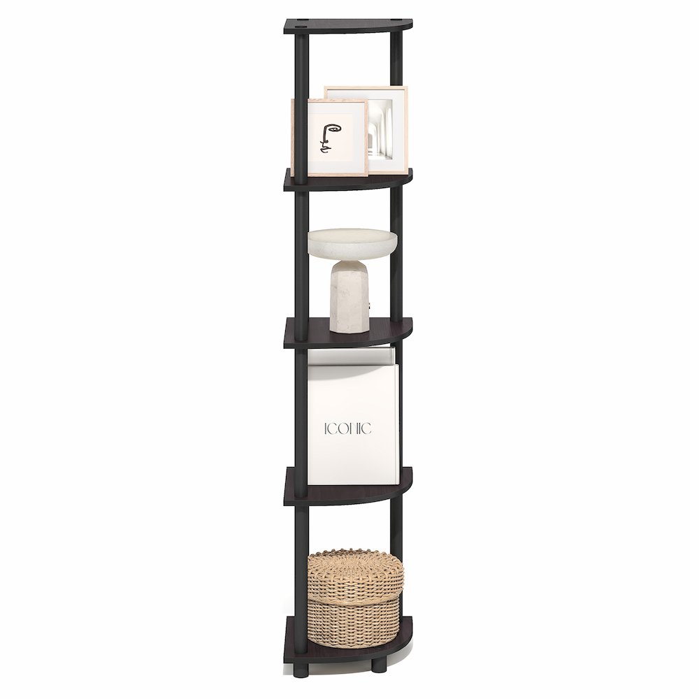 5 Tier Corner Shelf, Corner Bookshelf, Display Shelf Dark Mocha. Picture 3