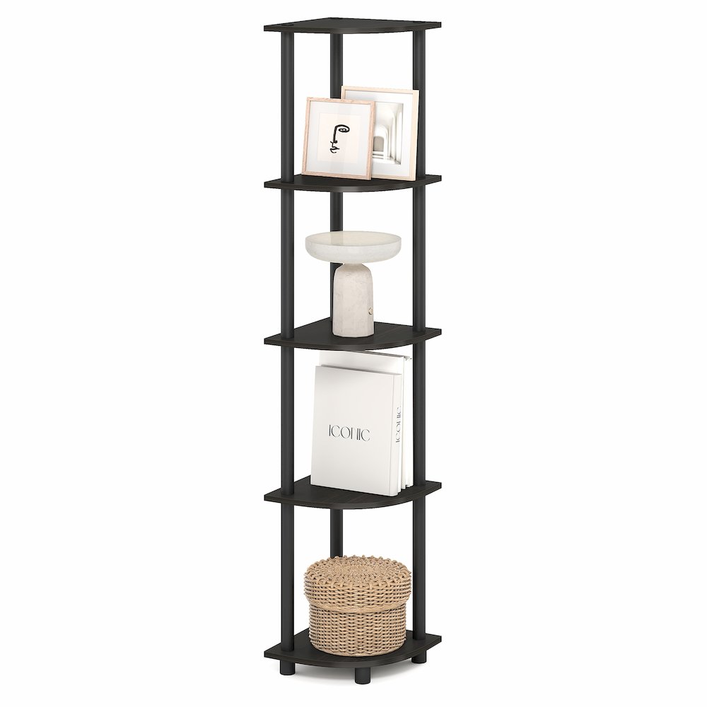 5 Tier Corner Shelf, Corner Bookshelf, Display Shelf Black Espresso. Picture 3