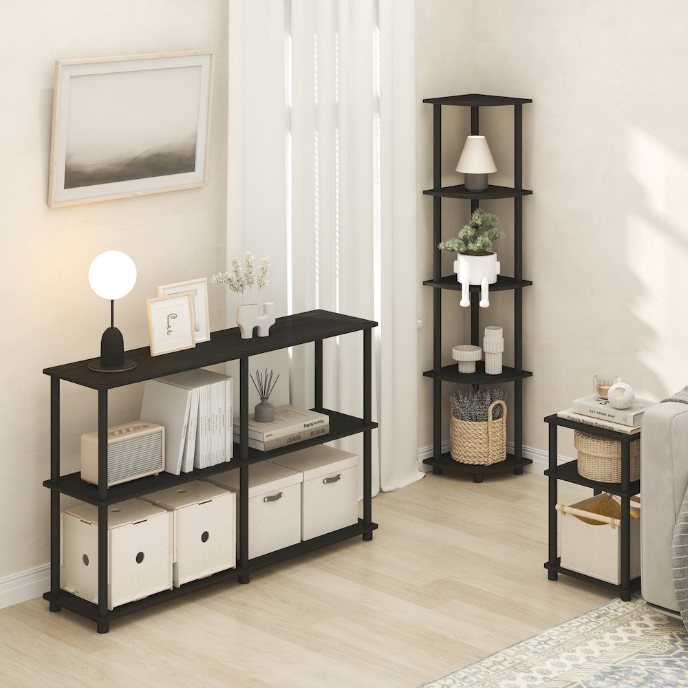 5 Tier Corner Shelf, Corner Bookshelf, Display Shelf Black Espresso. Picture 6