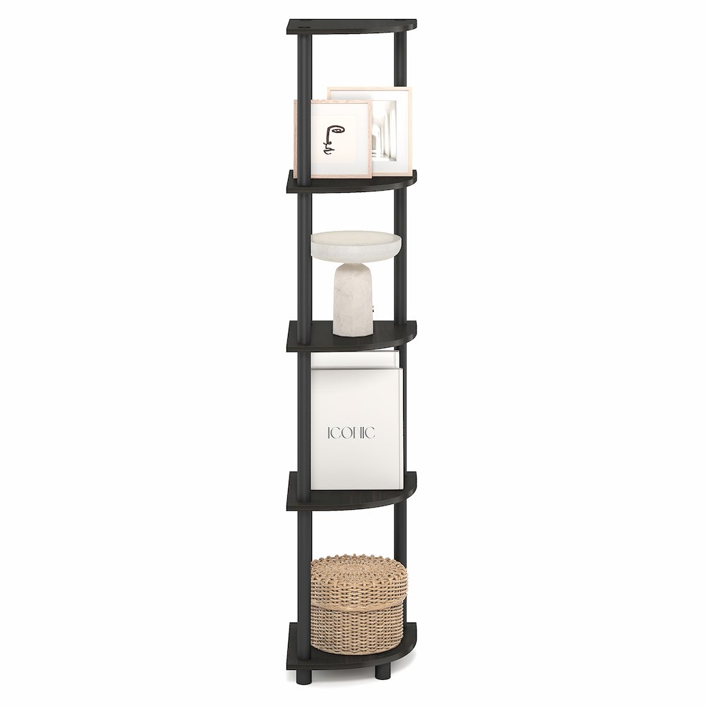 5 Tier Corner Shelf, Corner Bookshelf, Display Shelf Black Espresso. Picture 4
