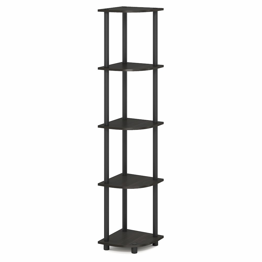 5 Tier Corner Shelf, Corner Bookshelf, Display Shelf Black Espresso. Picture 1