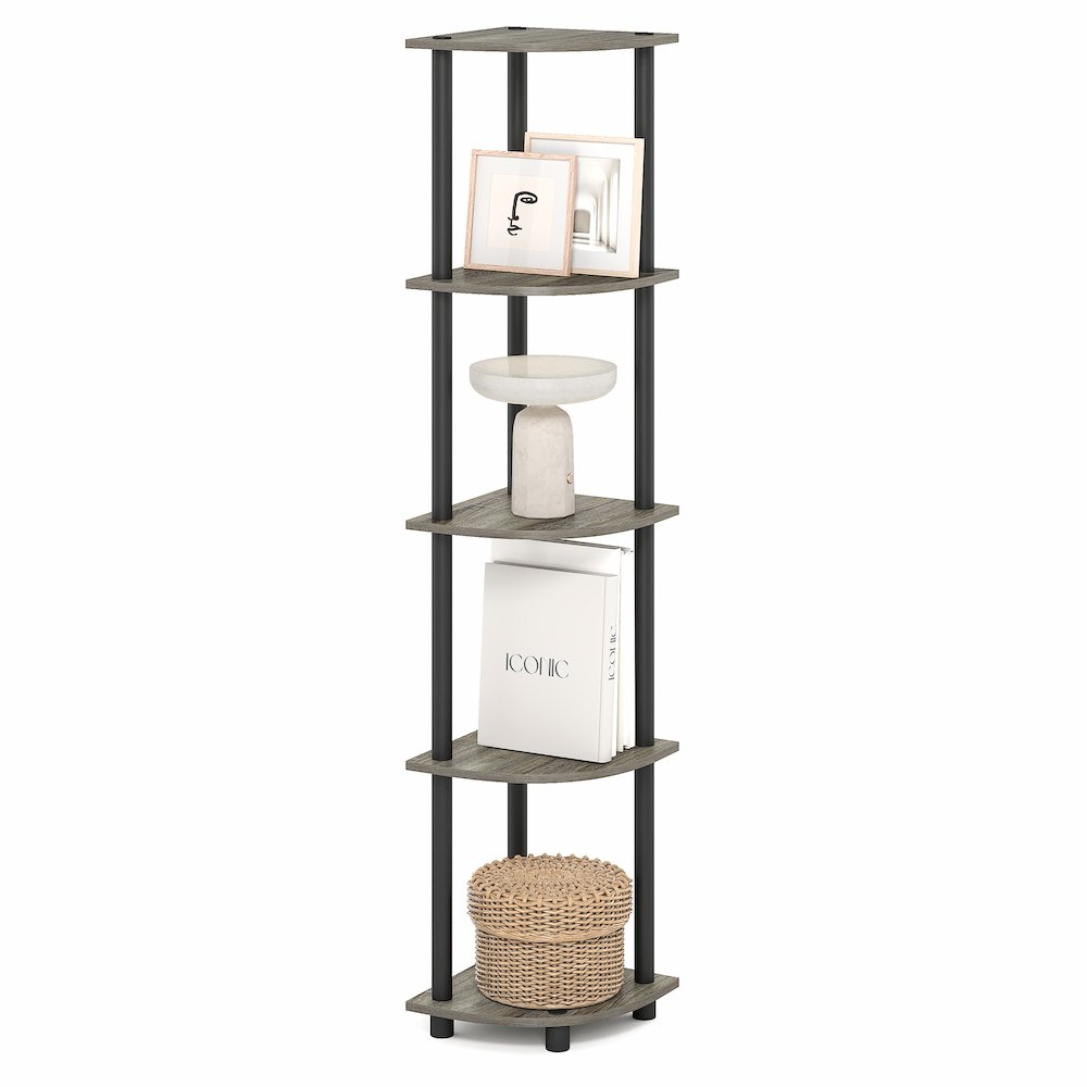 5 Tier Corner Shelf, Corner Bookshelf, Display Shelf Grey Oak. Picture 4