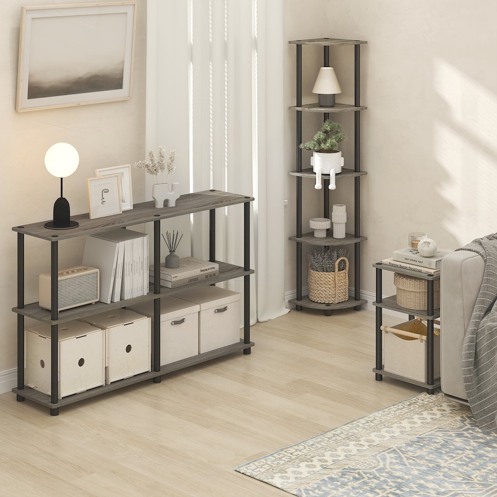 5 Tier Corner Shelf, Corner Bookshelf, Display Shelf Grey Oak. Picture 6
